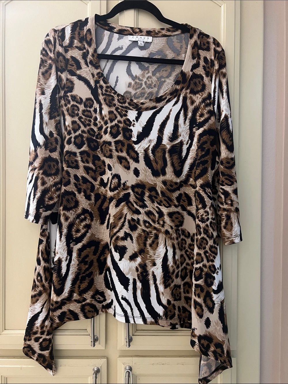 Chaus Animal Print Scoop Neck Tunic - Brown/Black/Cream